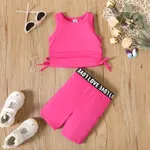 2pcs Toddler Girl Bowknot Design Tank Top and Letter Print Shorts Sporty Set Roseo