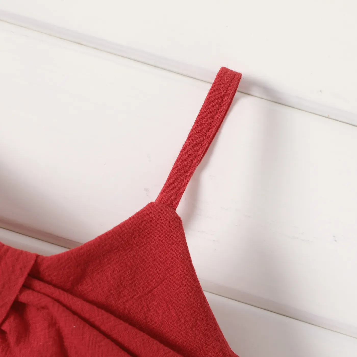 100% Cotton Baby Girl Knot Front Solid Cami Overalls Red-2 image 3