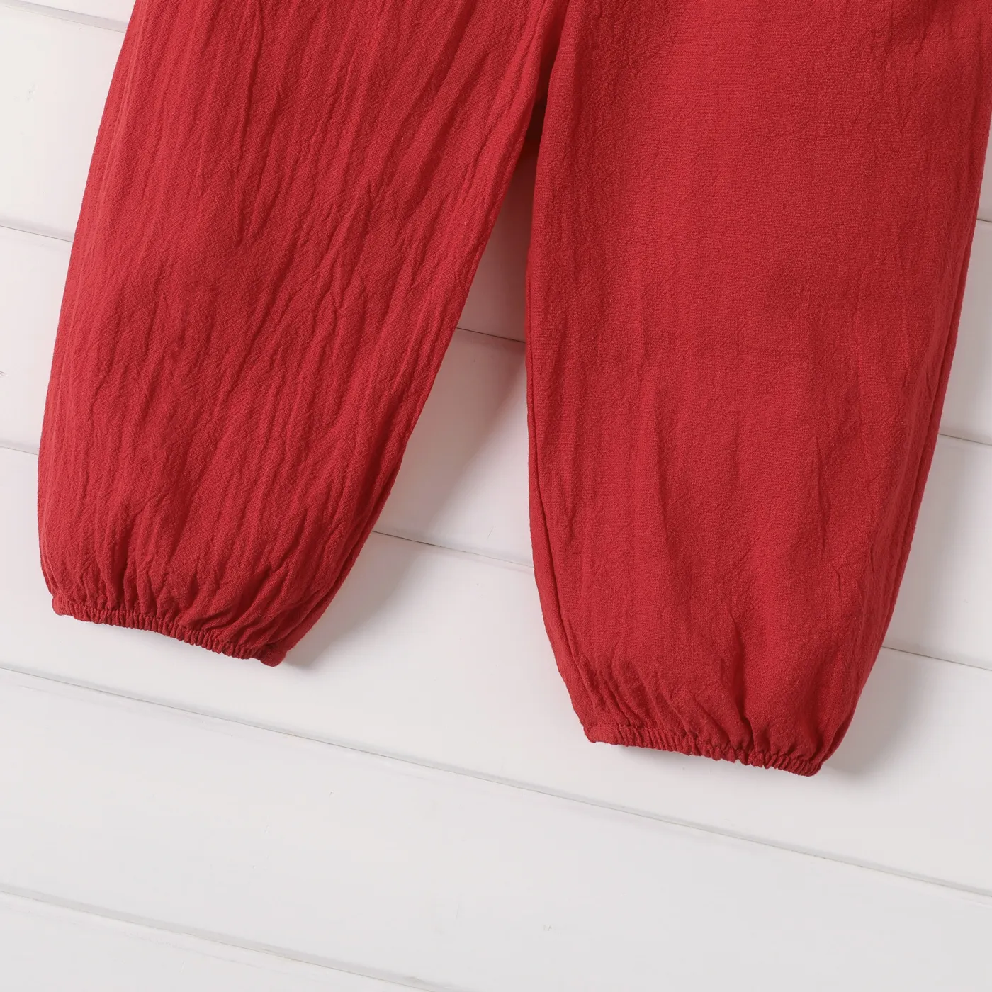 100% Cotton Baby Girl Knot Front Solid Cami Overalls Red-2 image 5