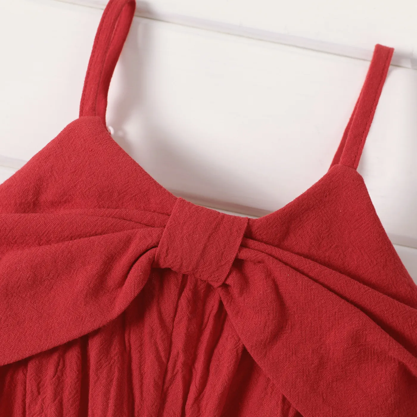 100% Cotton Baby Girl Knot Front Solid Cami Overalls Red-2 image 4