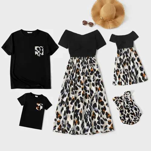 Familien-Looks Leopardenmuster Kurzärmelig Familien-Outfits Sets