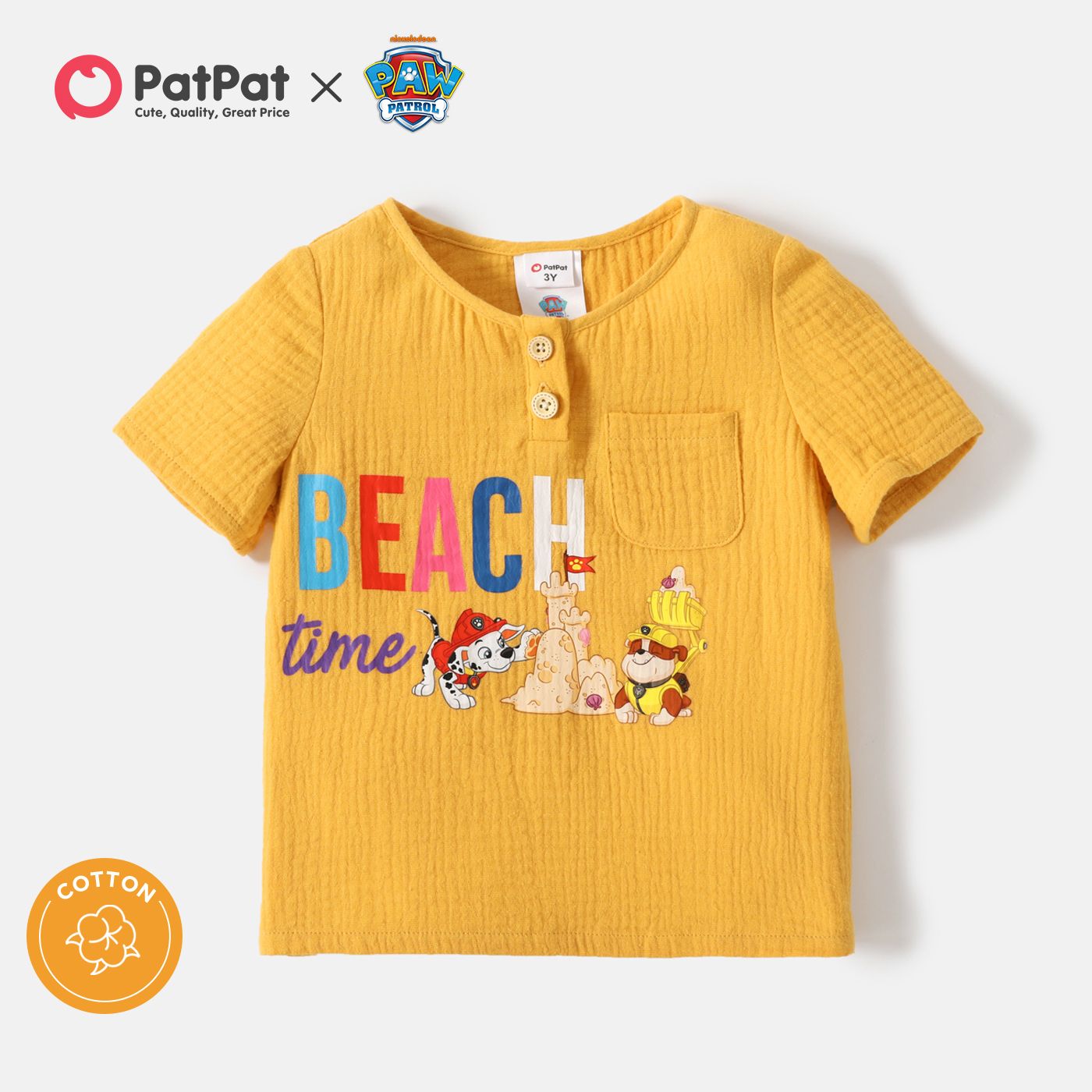 

PAW Patrol Toddler Girl/Boy 100% Cotton Letter Print Button Pocket Design Short-sleeve Tee