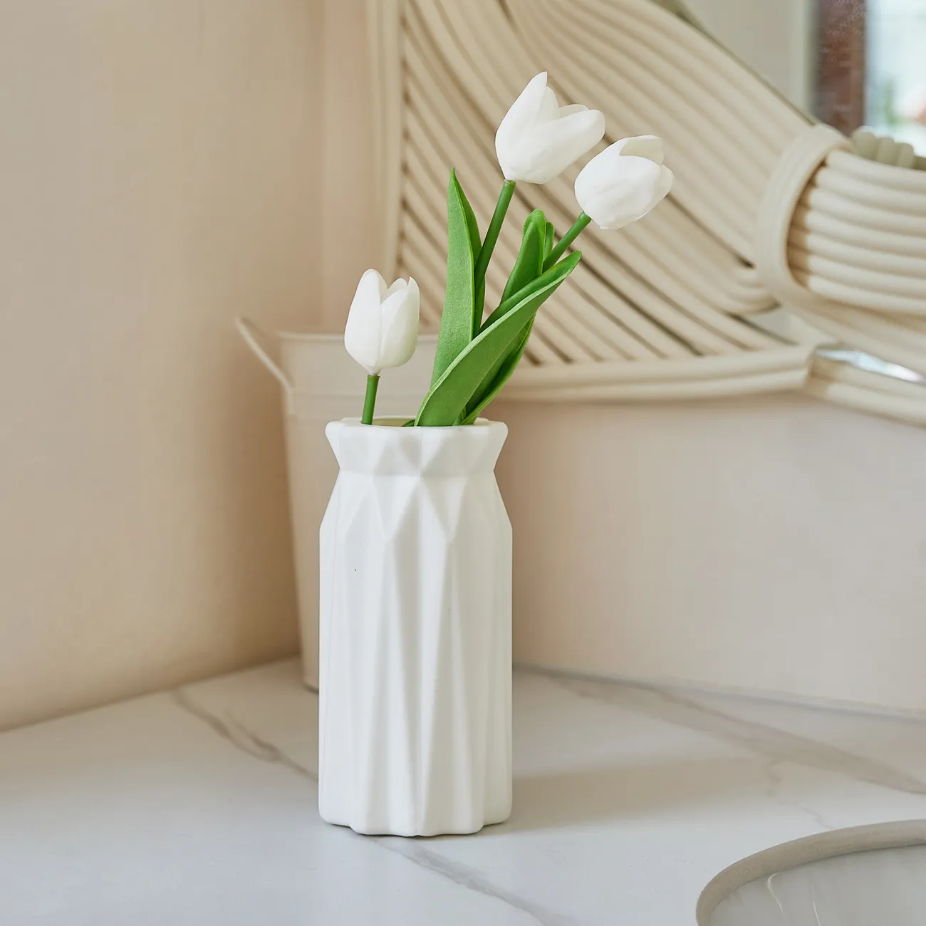 2-pack / 5-pack Tulips Artificial Flowers PU Real Touch Fake Tulips Flowers  for Table Office Wedding Dining Room Home Decoration White big image 1