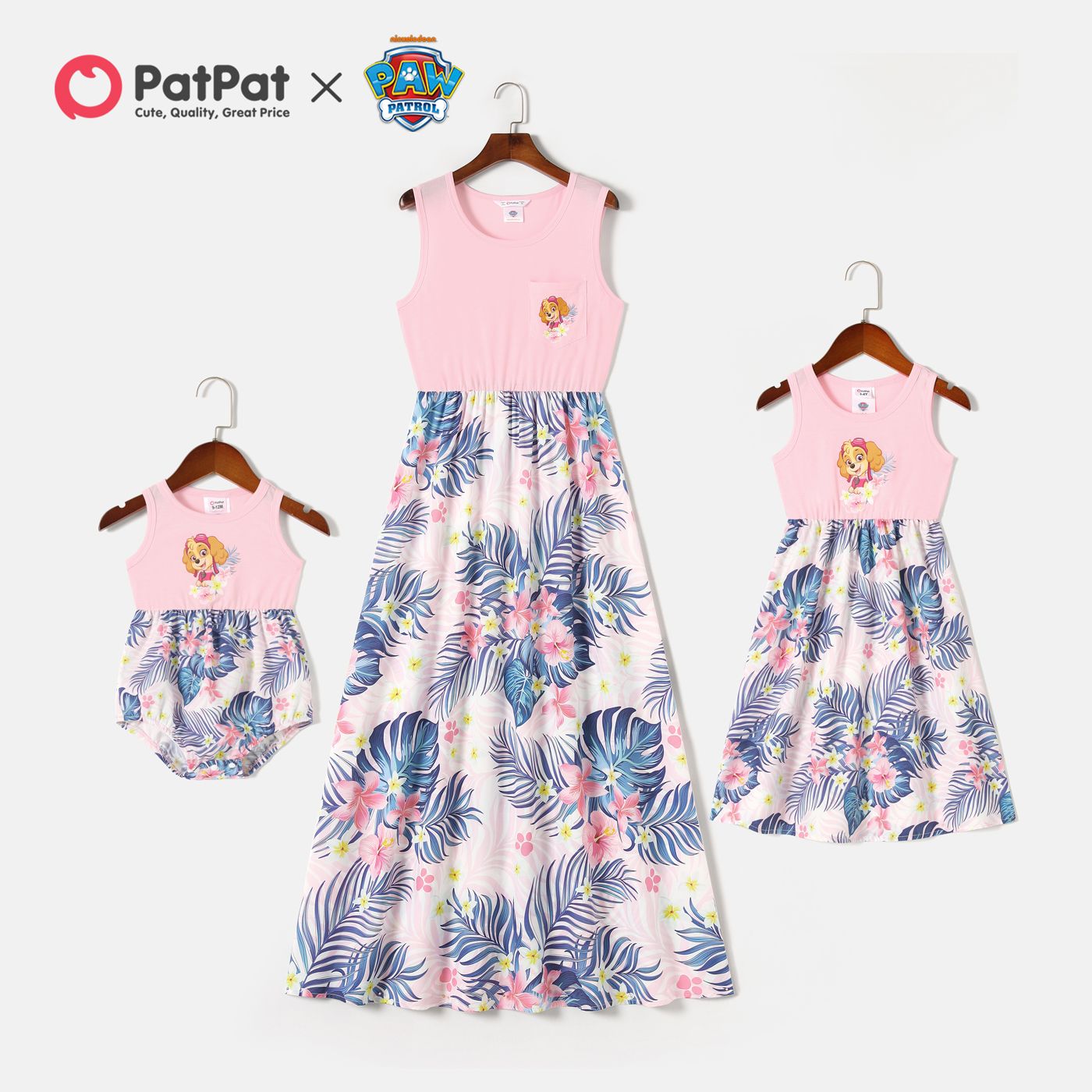 

PAW Patrol Mommy and Me Pink and Floral Print Splice Tank Dress