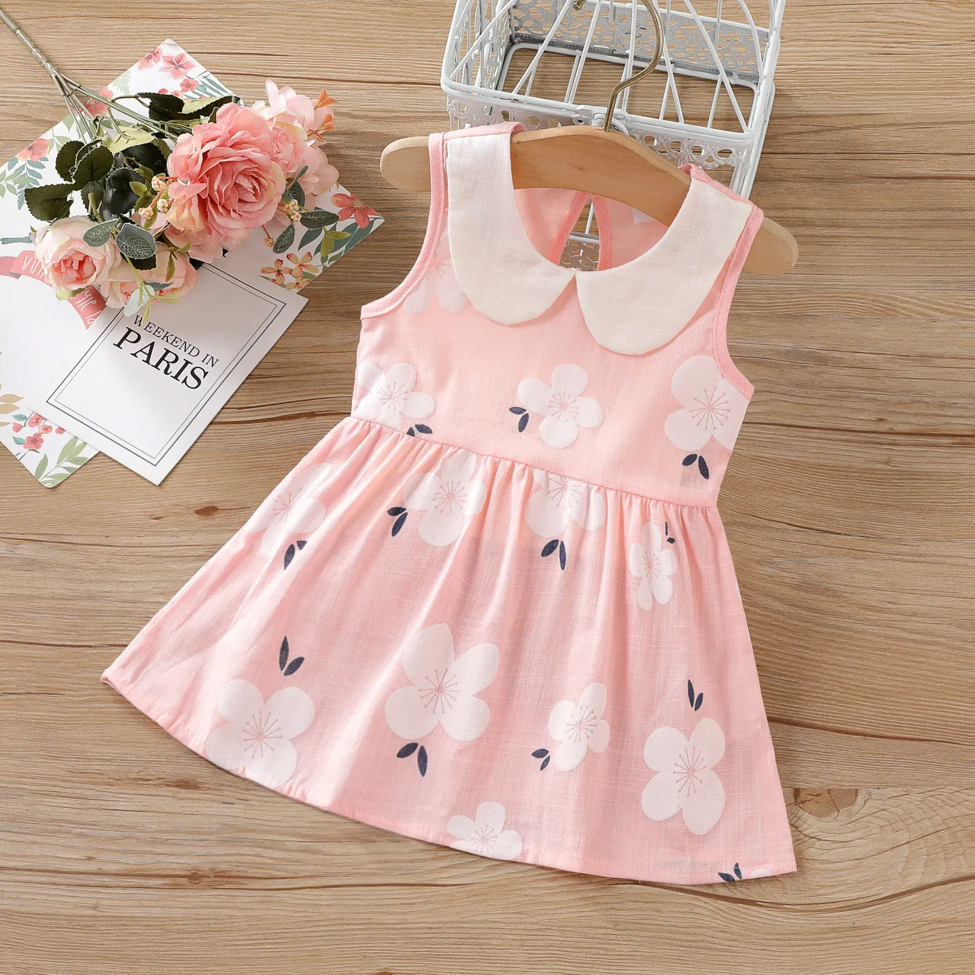 Baby Girl 100% Cotton Peter Pan Collar Floral Print Tank Dress/ Sandals