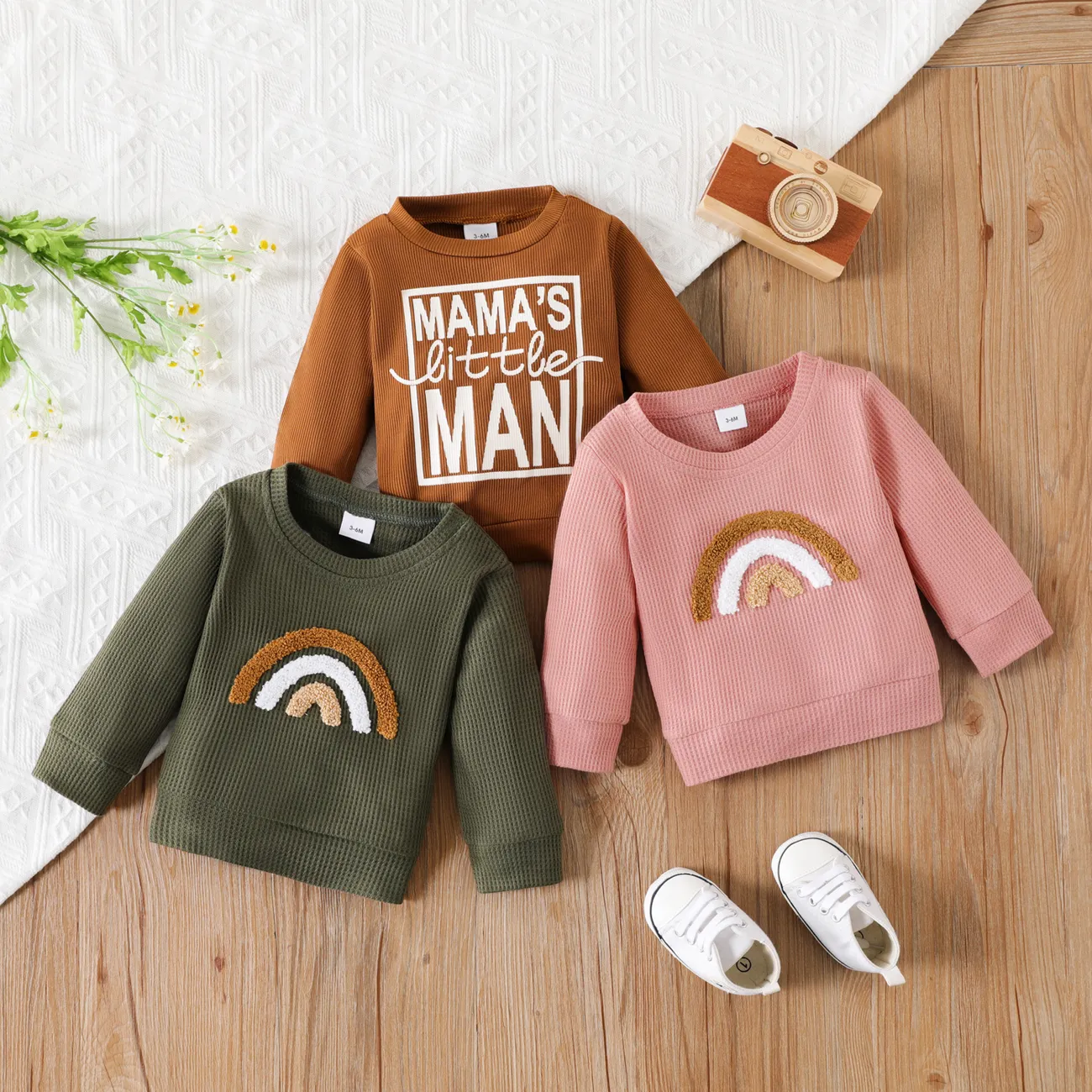 Baby Boy/Girl Letter/Rainbow Design Long-sleeve Sweatshirts Coffee big image 1