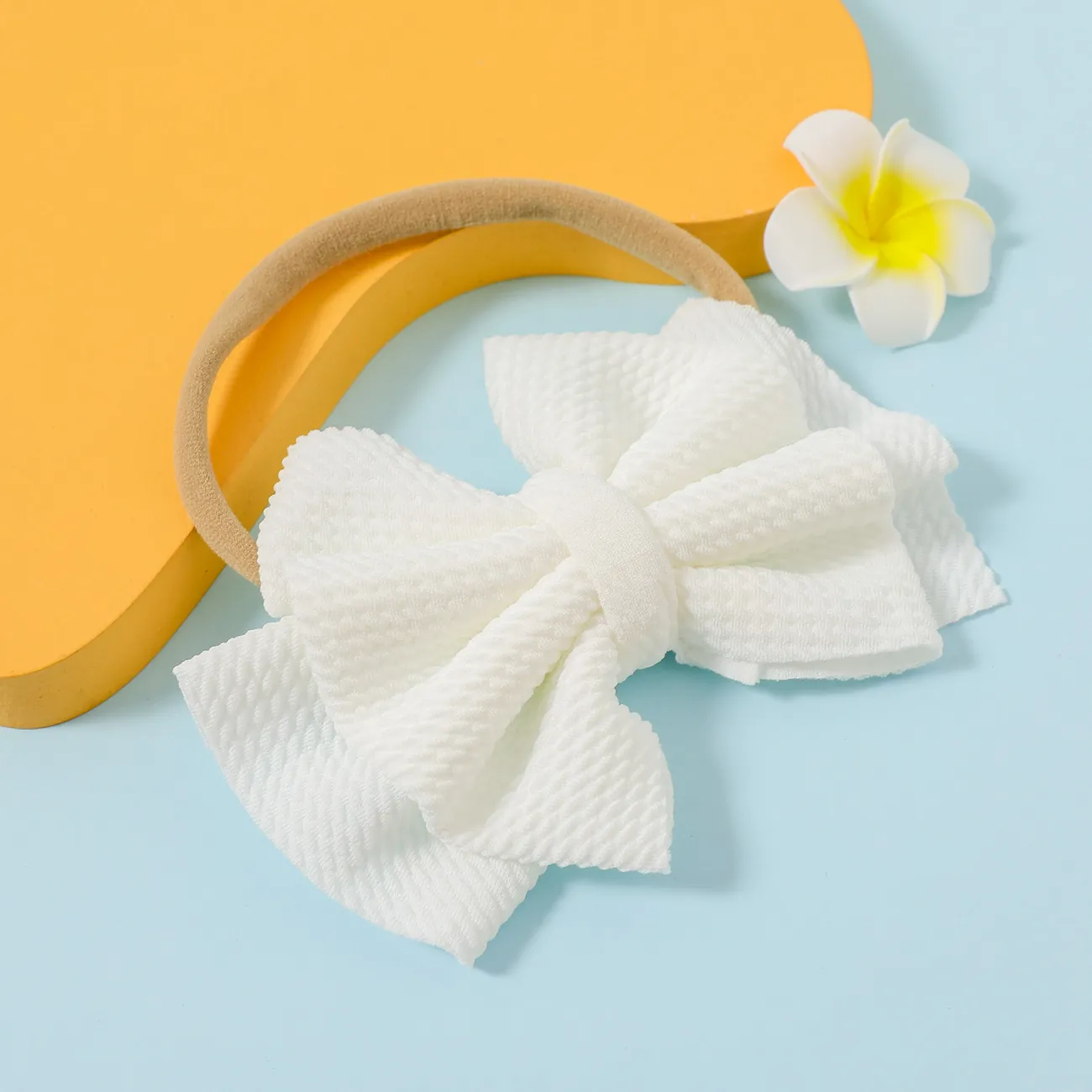 Pure Color Textured Bowknot Hair Ties for Girls White big image 1