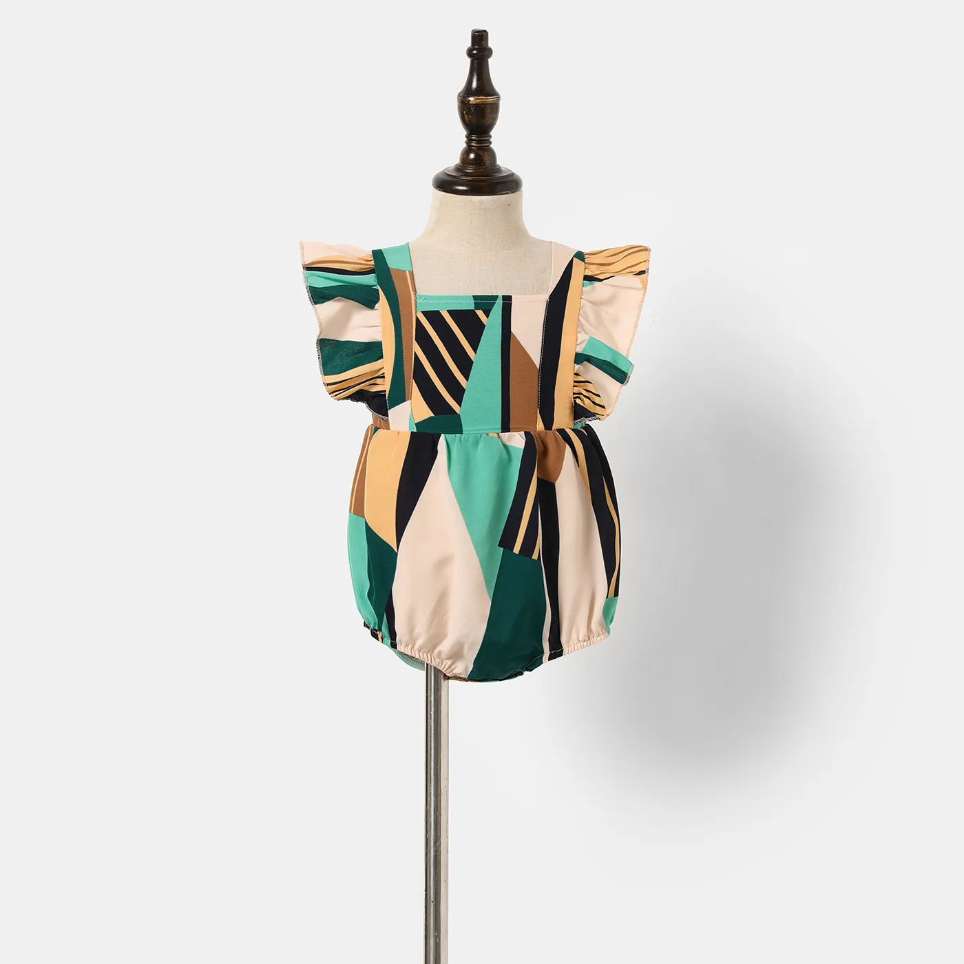 Family Matching Allover Geo Print Halter Neck Belted Dresses and Colorblock Short-sleeve T-shirts Sets  image 1
