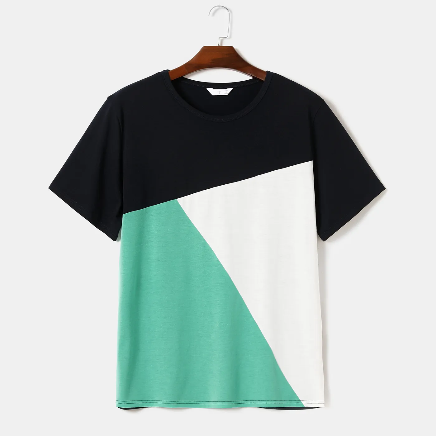 Family Matching Allover Geo Print Halter Neck Belted Dresses and Colorblock Short-sleeve T-shirts Sets  big image 13
