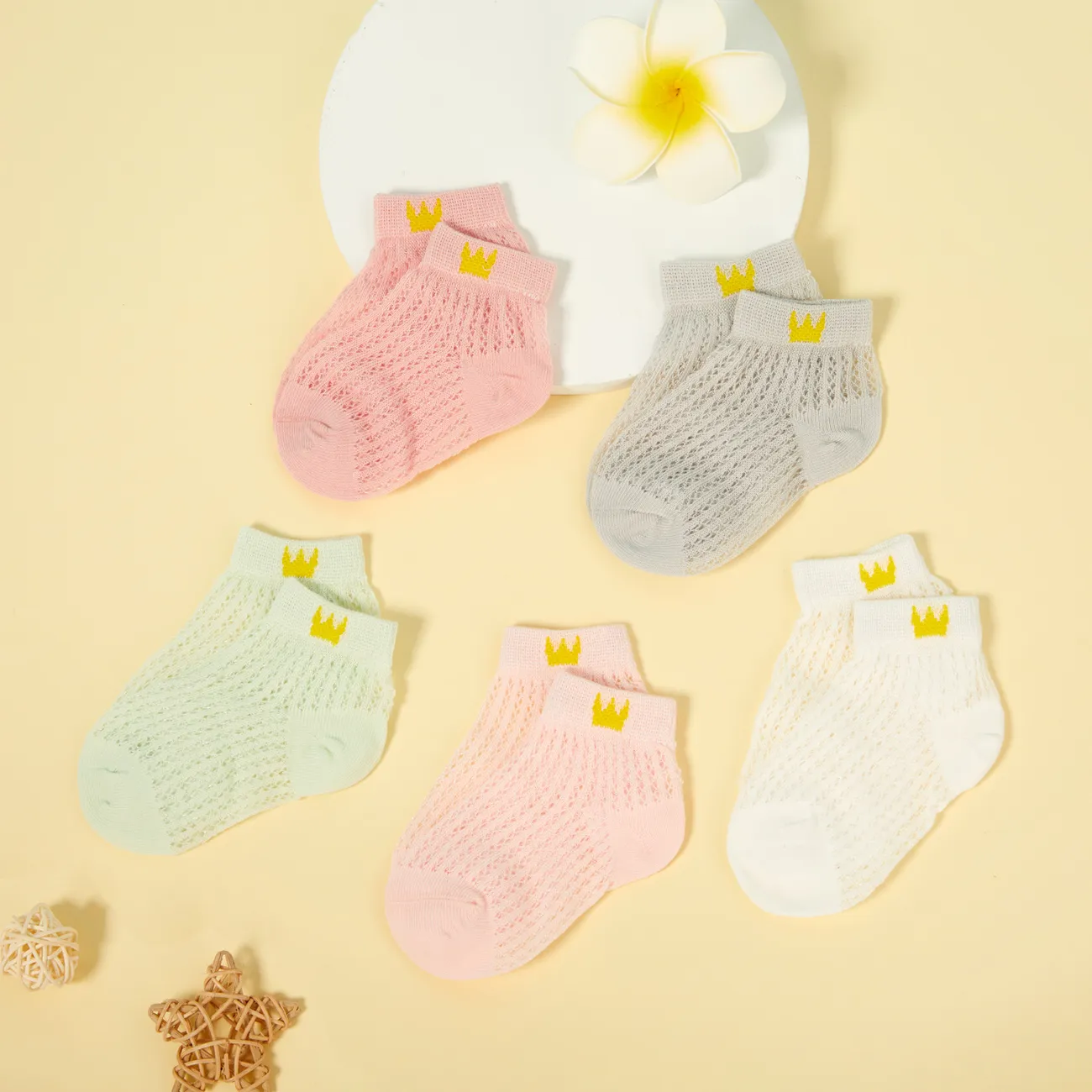5-pairs Baby / Toddler / Kid Heart Stars Pattern Mesh Panel Socks White big image 1