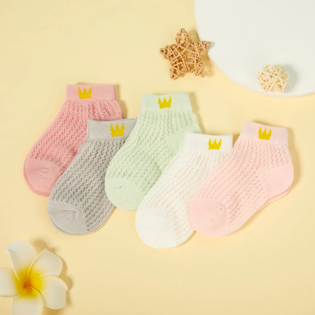 5 Paar Baby / Kleinkind / Kid Heart Stars Muster Mesh Panel Socken weiß big image 1