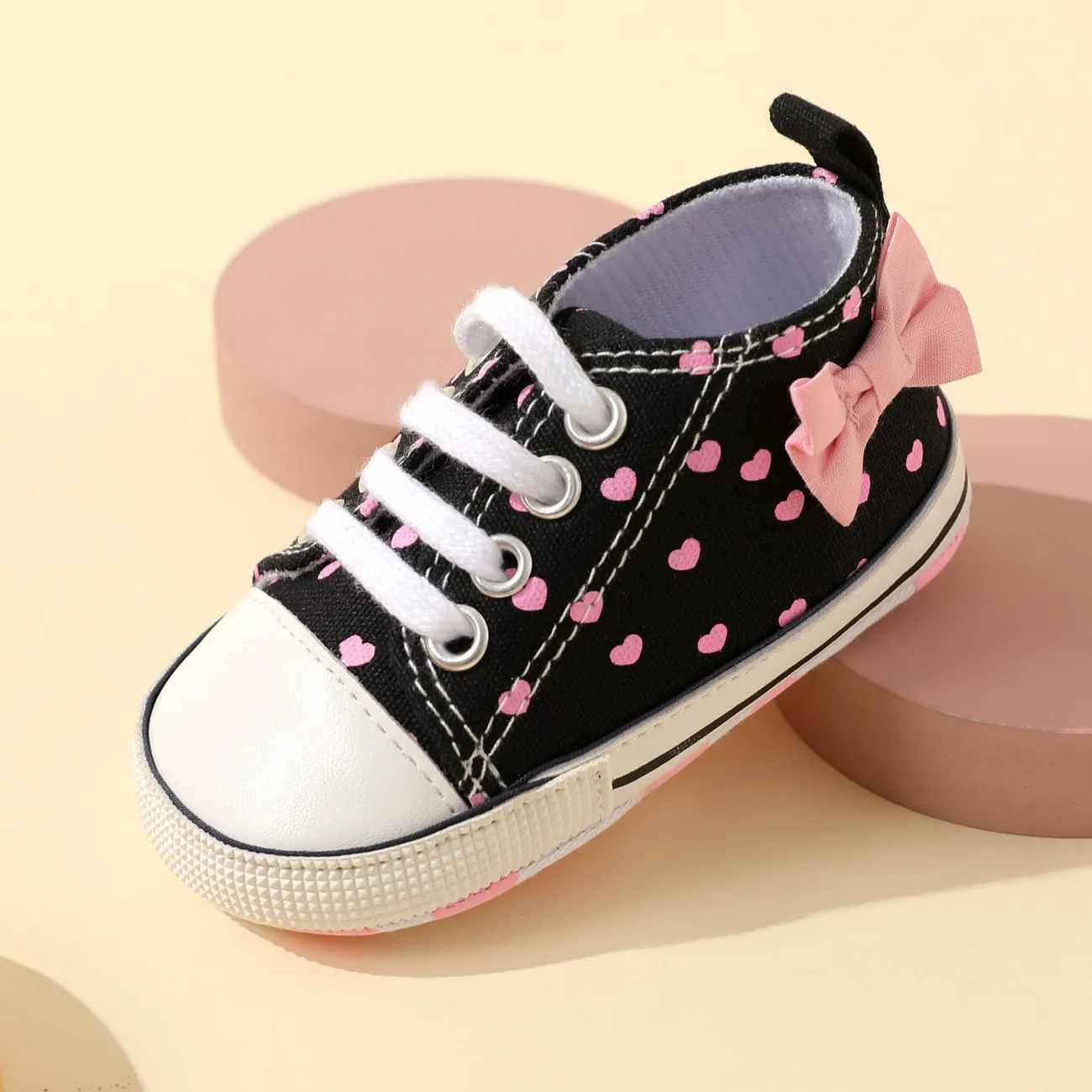 Baby / Toddler Heart Pattern Bow Back Prewalker Shoes Pink big image 1