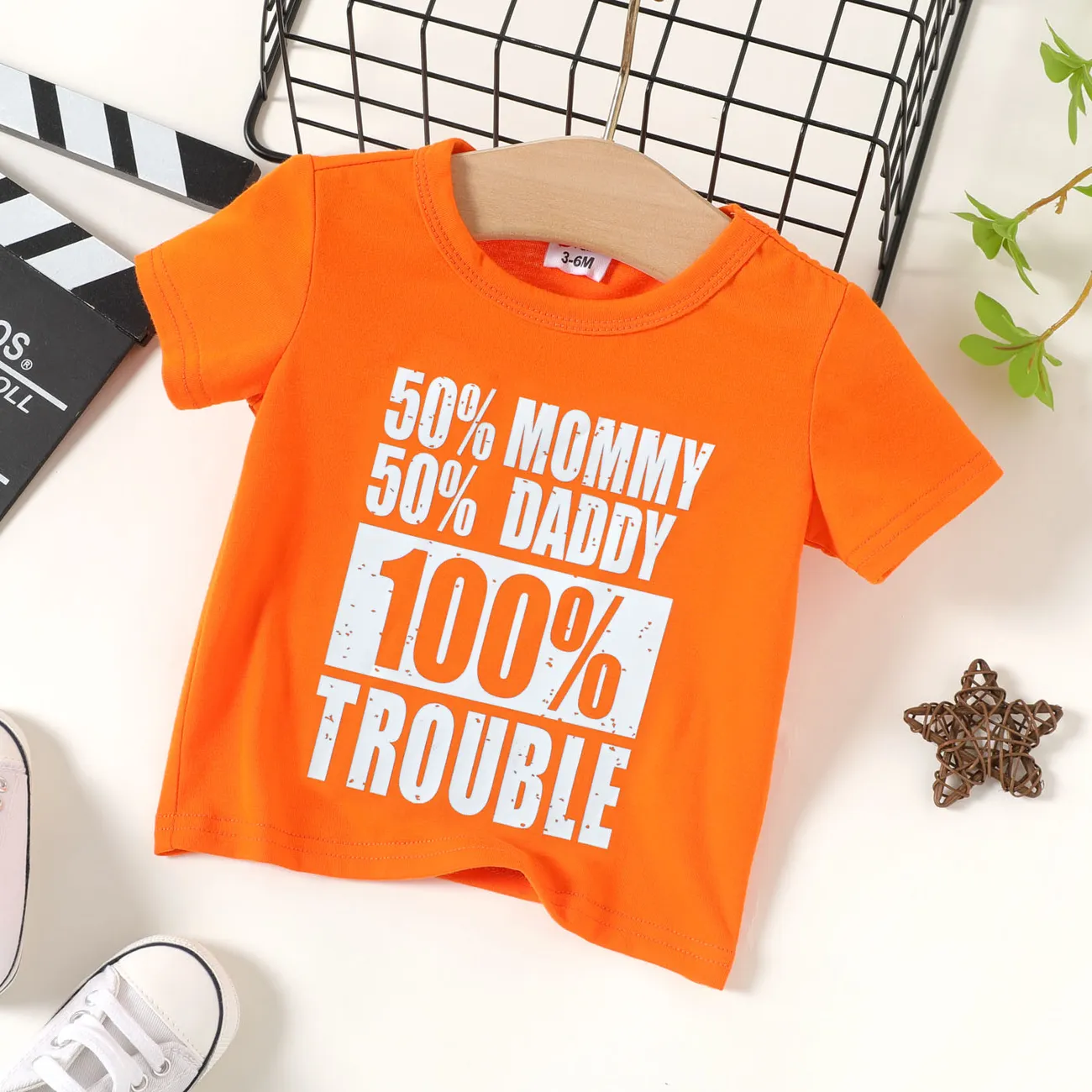 Baby Boy Letter Print Round Neck Short-sleeve T-shirt Orange big image 1
