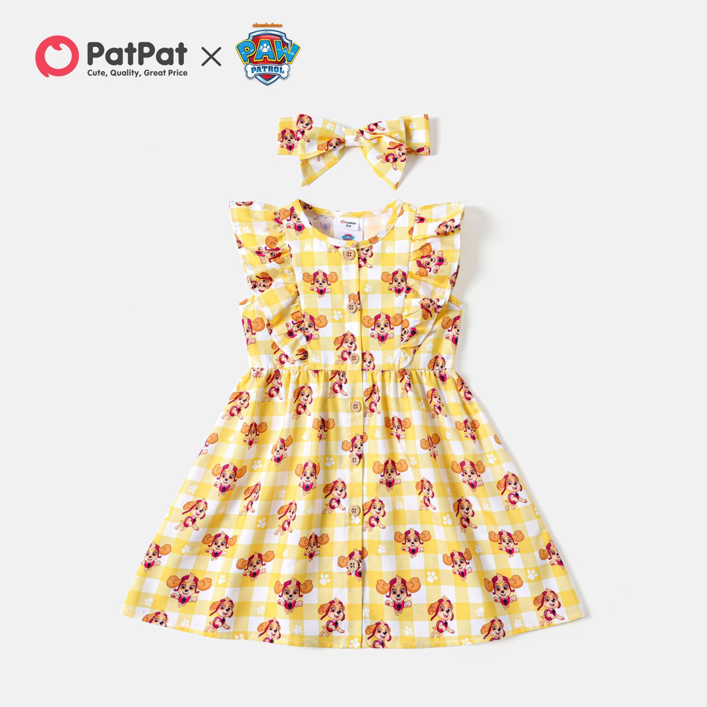 

PAW Patrol 2pcs Toddler Girl Allover Print Ruffled Button Design Sleeveless Dress and Headband Set