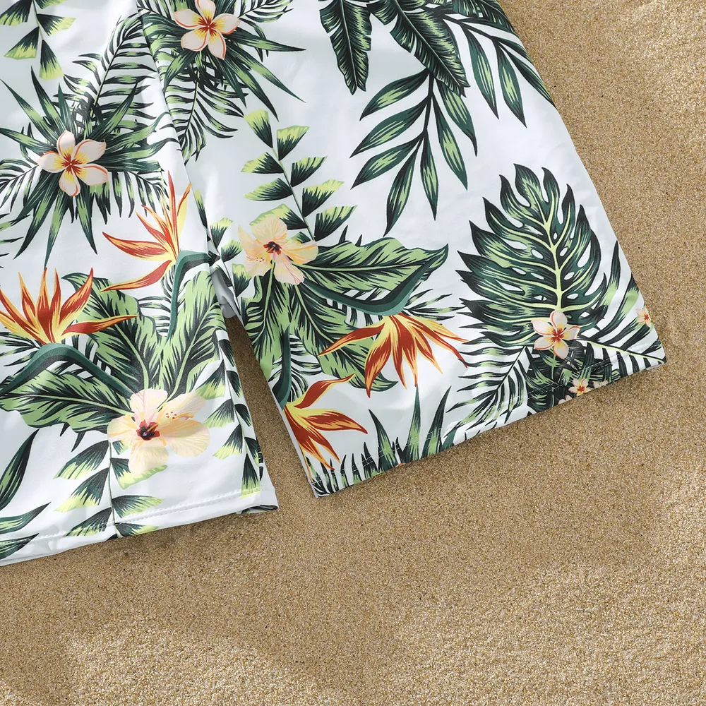 Family Matching Tropical Plant Floral Print One Piece Swimsuit or Swim Trunks Shorts big image 7