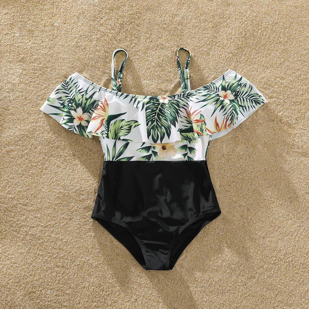 Family Matching Tropical Plant Floral Print One Piece Swimsuit or Swim Trunks Shorts  big image 5