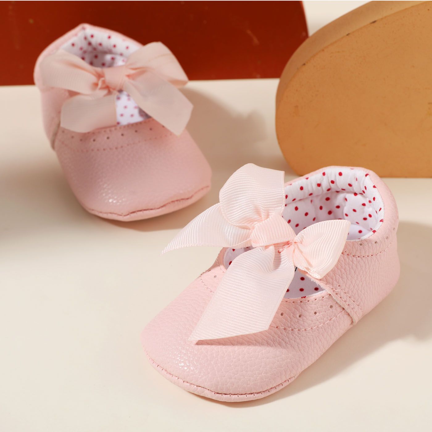 

Baby / Toddler Ribbed Bow Decor Dots Lining Mary Jane Shoes