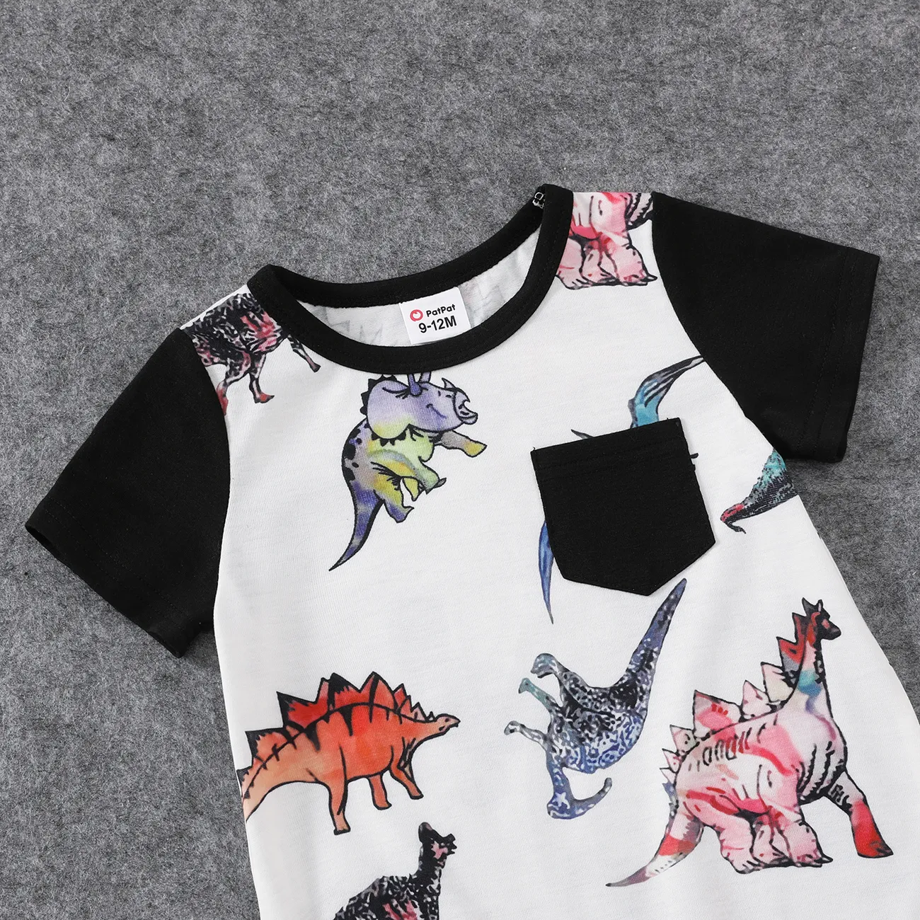 Family Matching Allover Dinosaur Print Spliced Black Cami Dresses and Short-sleeve T-shirts Sets BlackandWhite big image 1