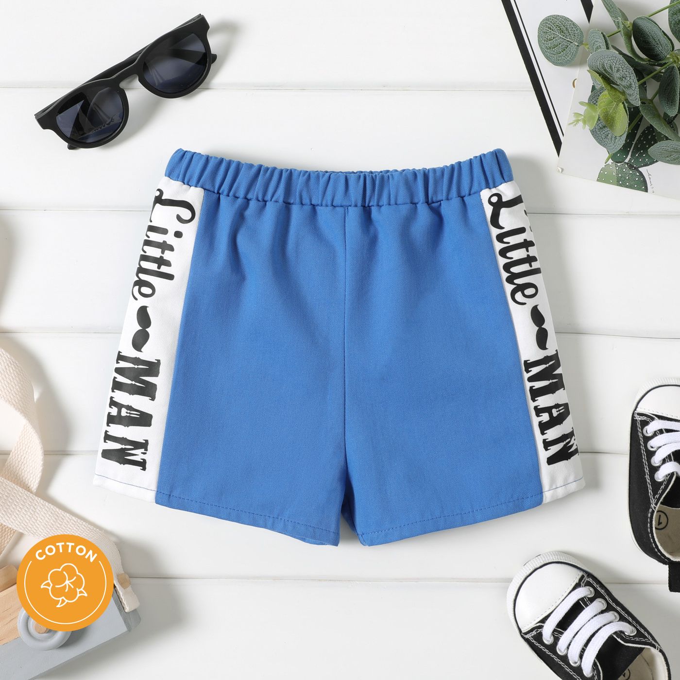 

100% Cotton Baby Boy Letter Print Colorblock Shorts
