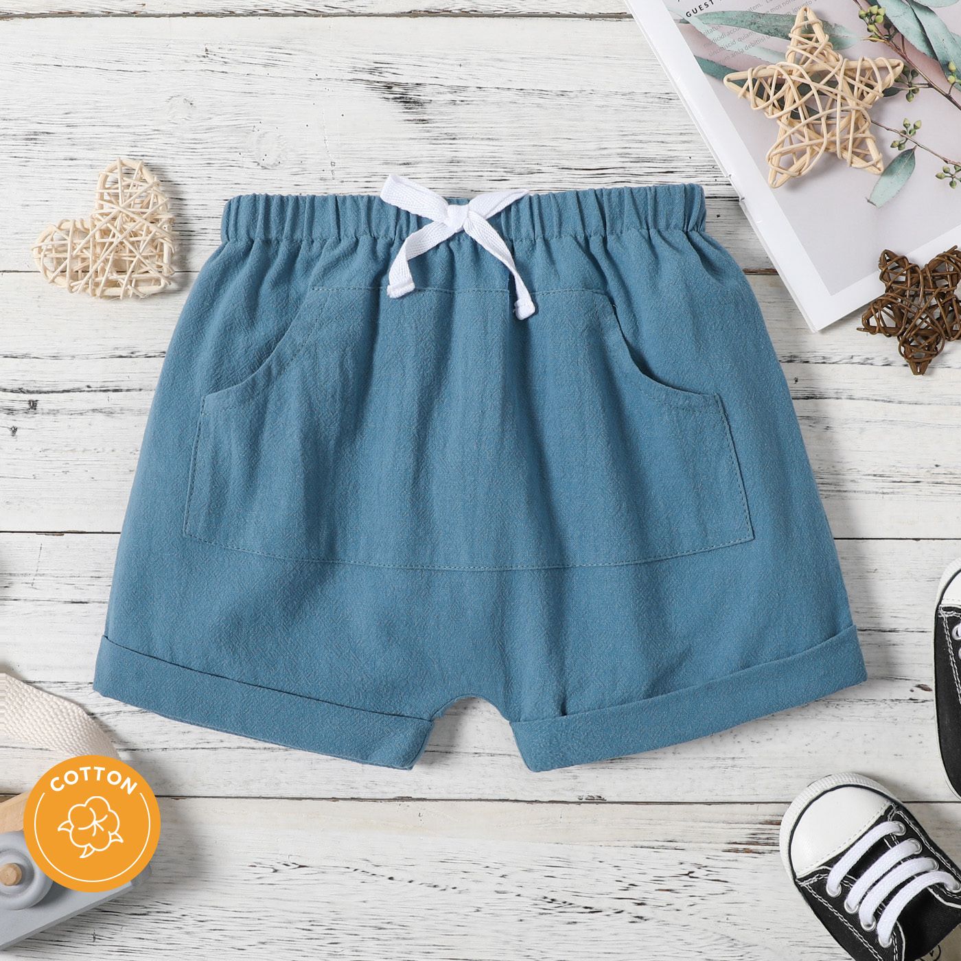 

100% Cotton Baby Boy/Girl Solid Rolled Hem Shorts