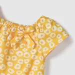 Family Matching Yellow Floral Print Surplice Neck Ruffle Trim Wrap Cami Dresses and Colorblock Short-sleeve T-shirts Sets  image 3