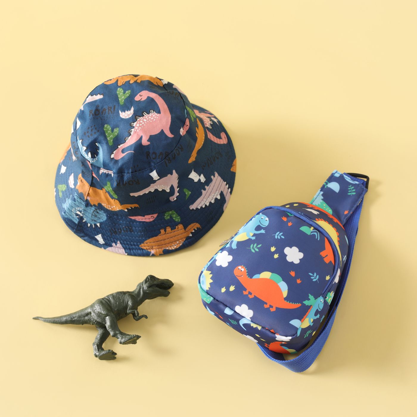 兒童獨角獸恐龍圖案胸包單肩包嬰兒/學步兒童全身恐龍印花漁夫帽