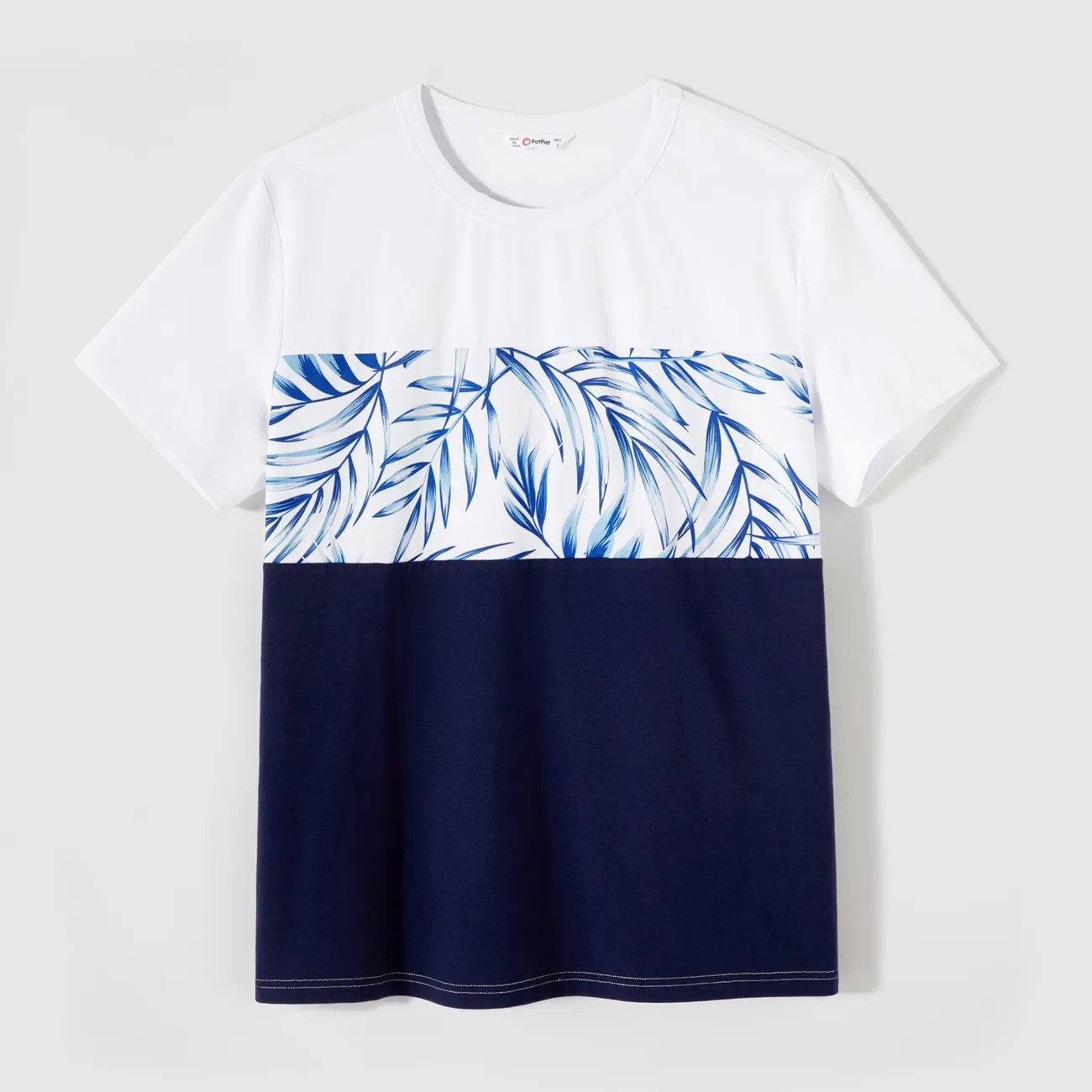 Family Matching Allover Palm Leaf Print & Solid Spliced Surplice Neck Flutter-sleeve Dresses and Colorblock Short-sleeve T-shirts Sets sapphirebluewhite big image 1
