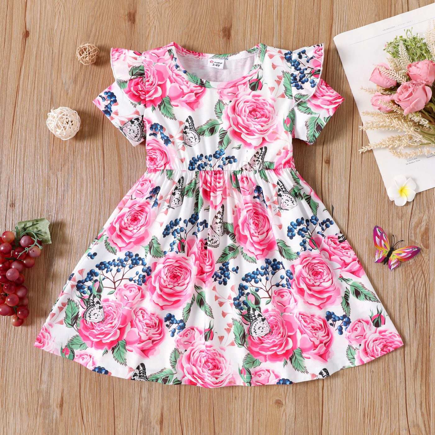

Toddler Girl Floral Print Ruffled Short-sleeve Dress