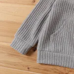 2pcs Toddler Boy Solid Color Ribbed Hooded Sweatshirt and Pants Set Grey image 3