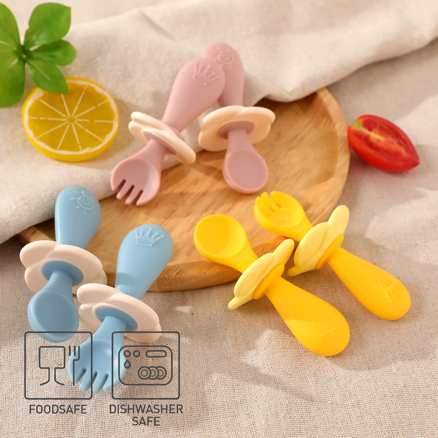 2-pack Baby Silicone Self-Feeding Spoon Fork Toddler Utensils Training Utensils Set for Self-Training Light Blue image 2