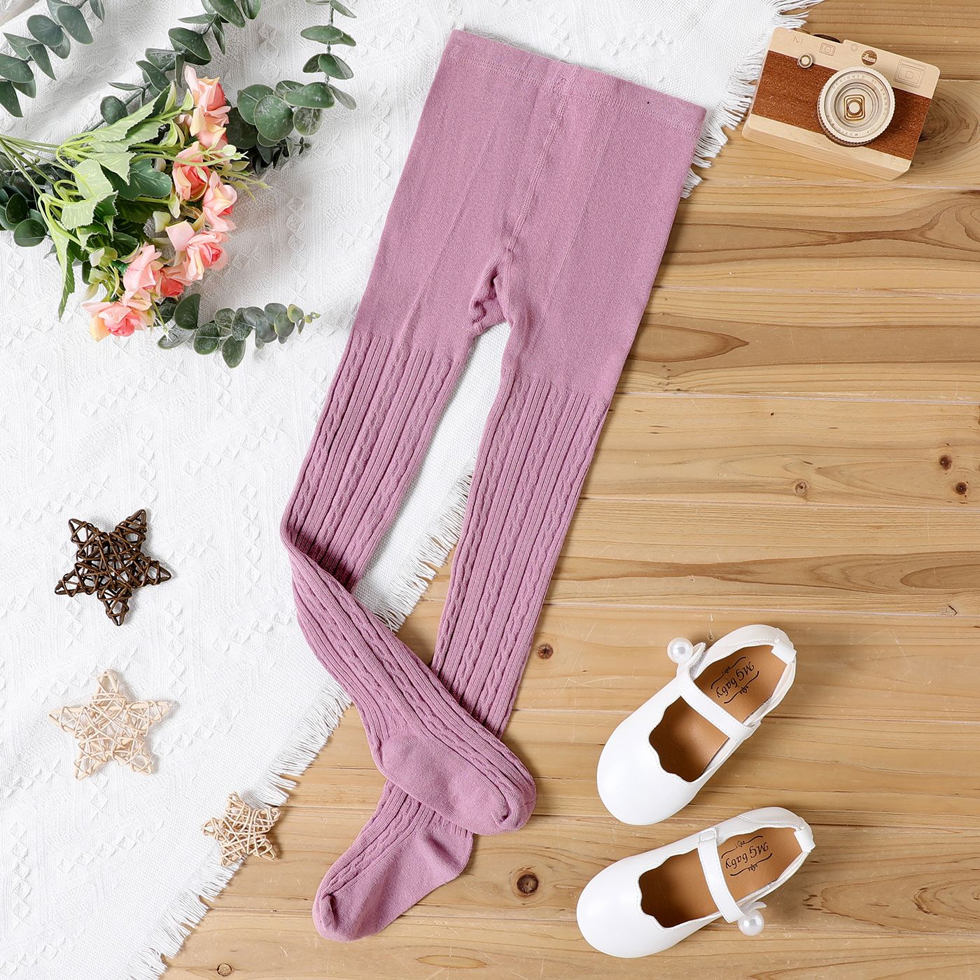 

Kid Girl 100% Cotton Solid Color Knit Footie Tights