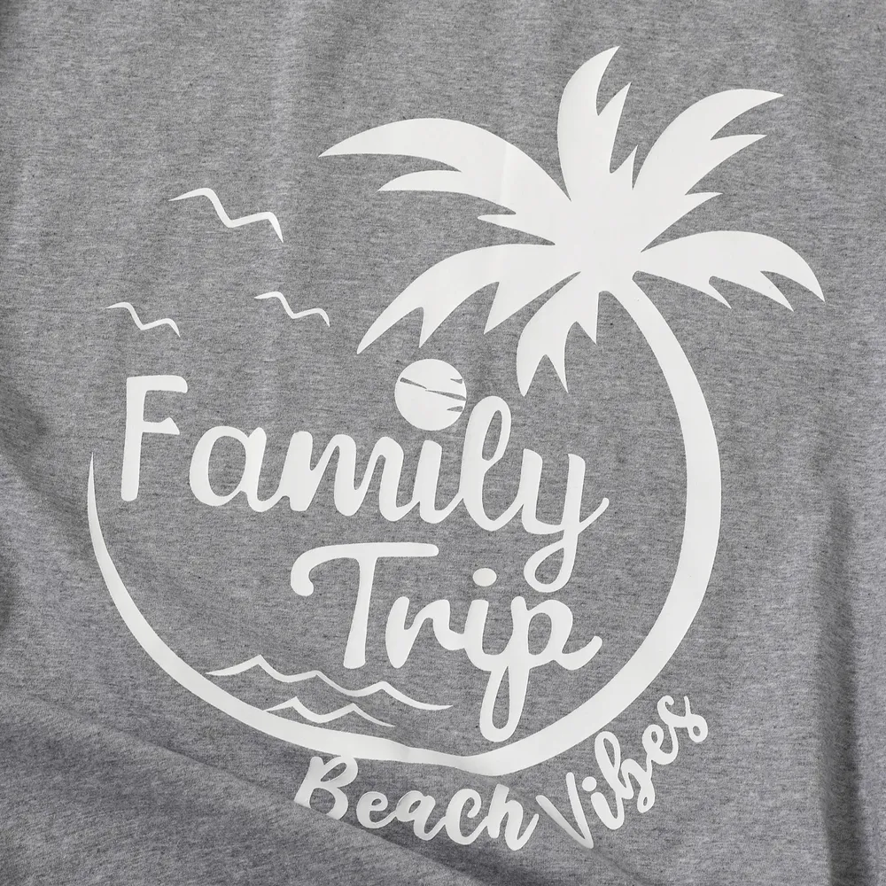 Family Matching 95% Cotton Short-sleeve Coconut Tree & Letter Print T-shirts  big image 11