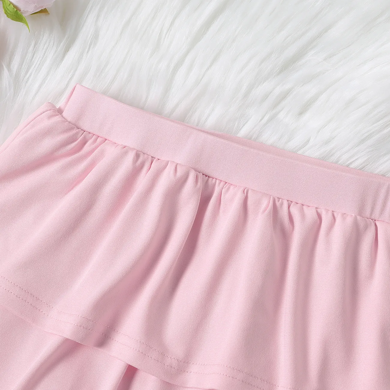 Kid Girl Solid Color Elasticized Skirt Leggings Pink big image 1