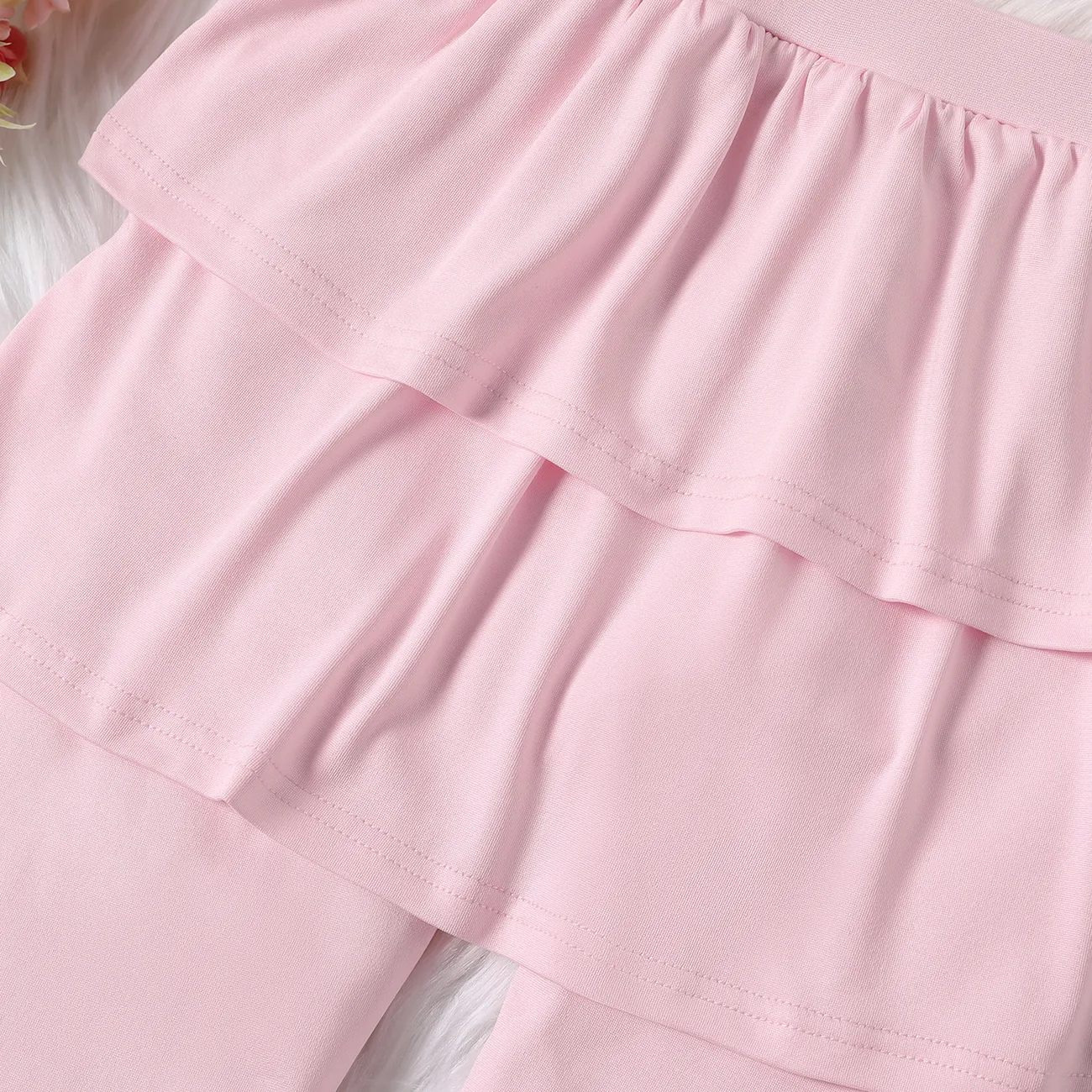 Kid Girl Solid Color Elasticized Skirt Leggings Pink big image 1