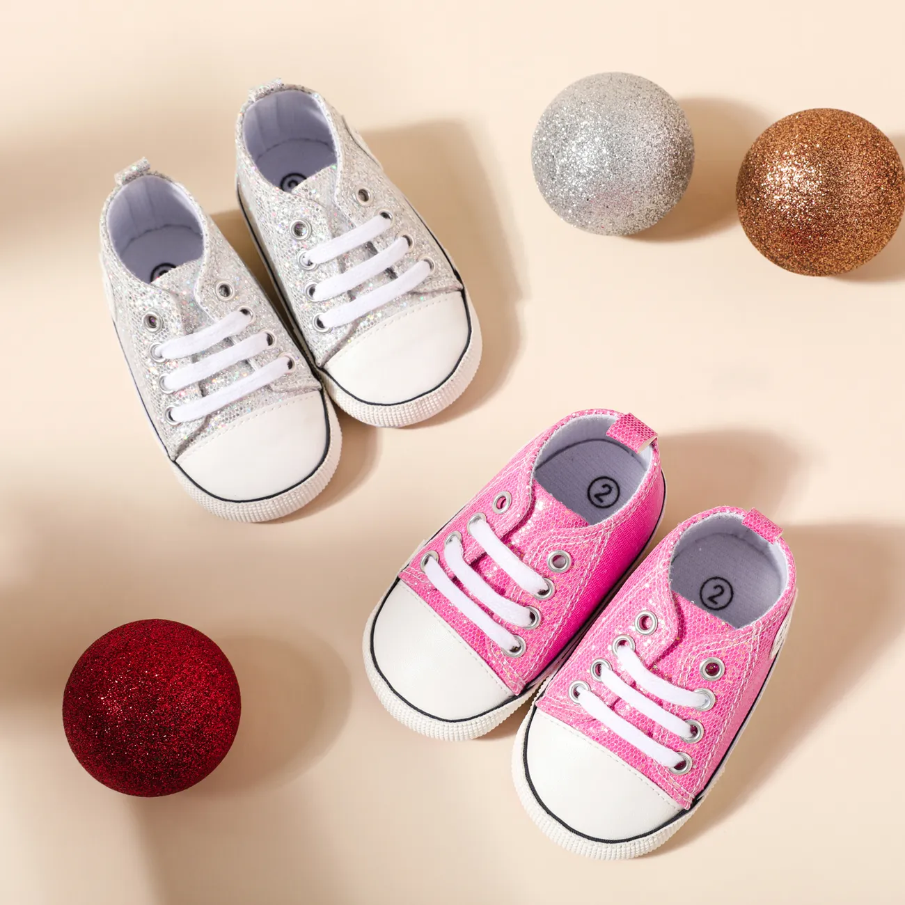 Baby / Toddler Allover Sequin Lace Up Prewalker Shoes Silver big image 1