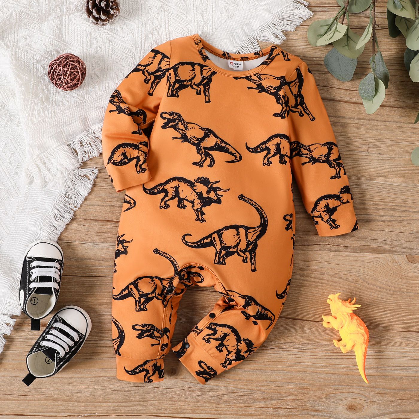 

Baby Boy Allover Dinosaur Print Long-sleeve Jumpsuit