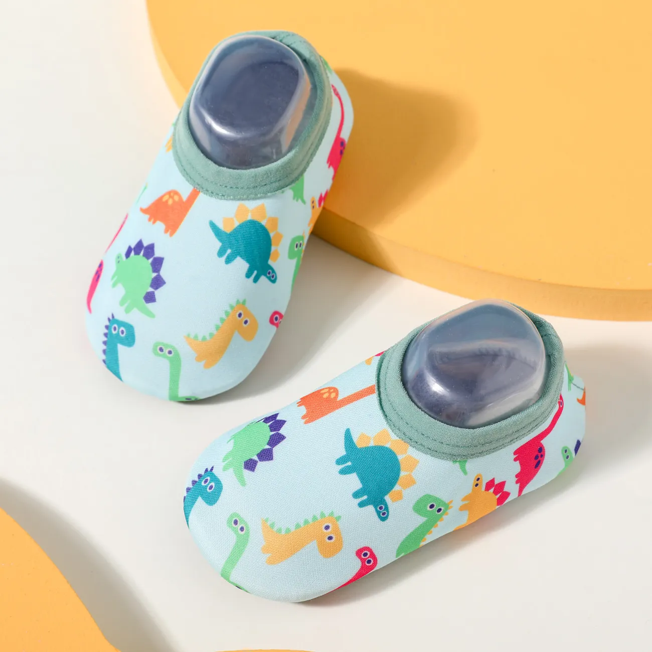 Calcetines antideslizantes con estampado de dinosaurios para bebés y niños pequeños Verde claro big image 1