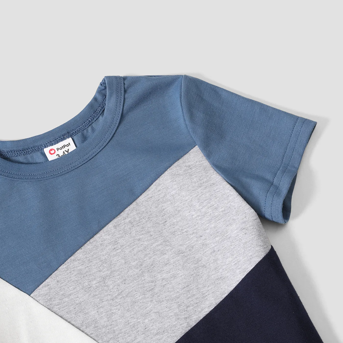 Family Matching Allover Geo Print V Neck Belted Short-sleeve Dresses and Colorblock T-shirts Sets ColorBlock image 6