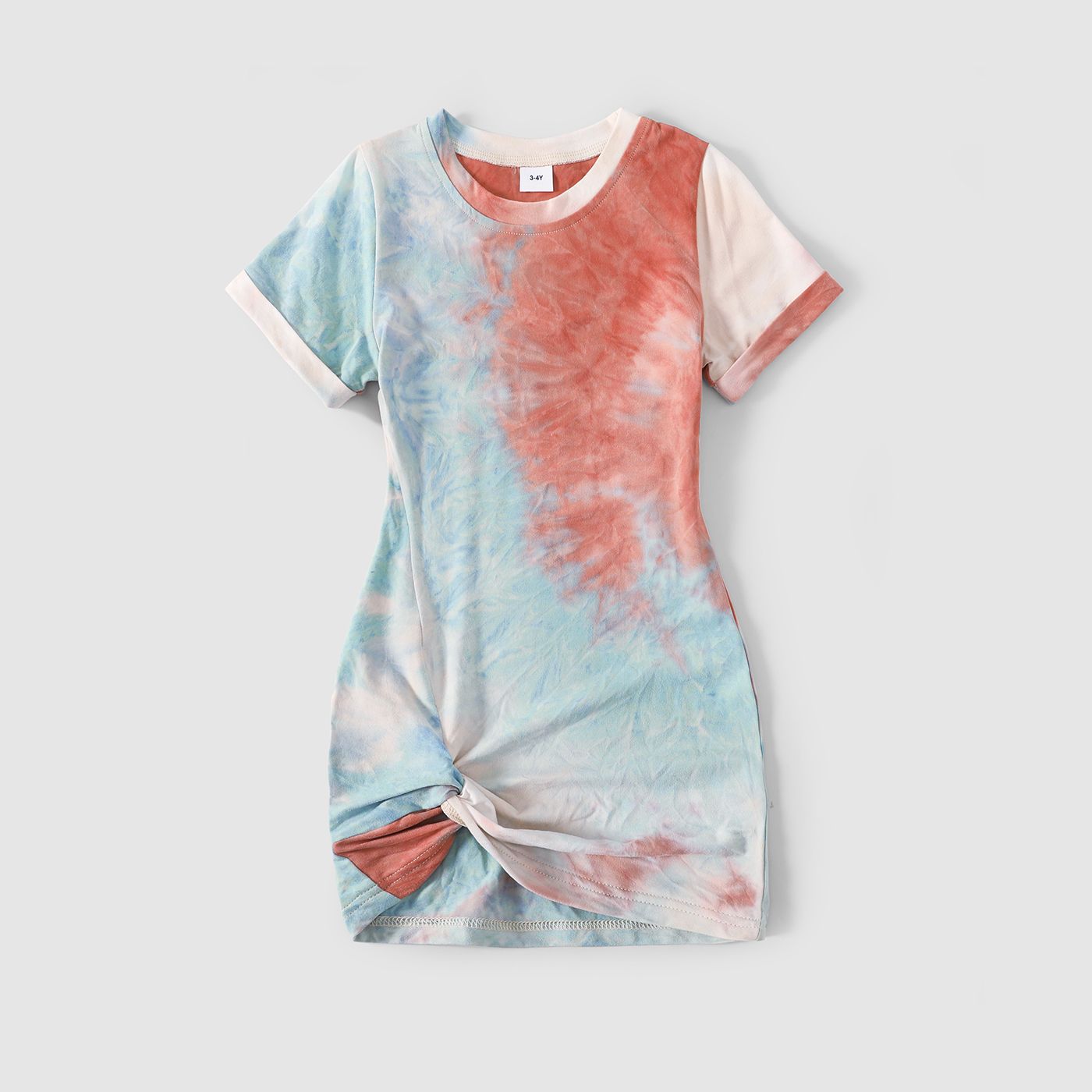 Family Matching Tie Dye Short-sleeve Twist Knot Bodycon Dresses And T-shirts Sets