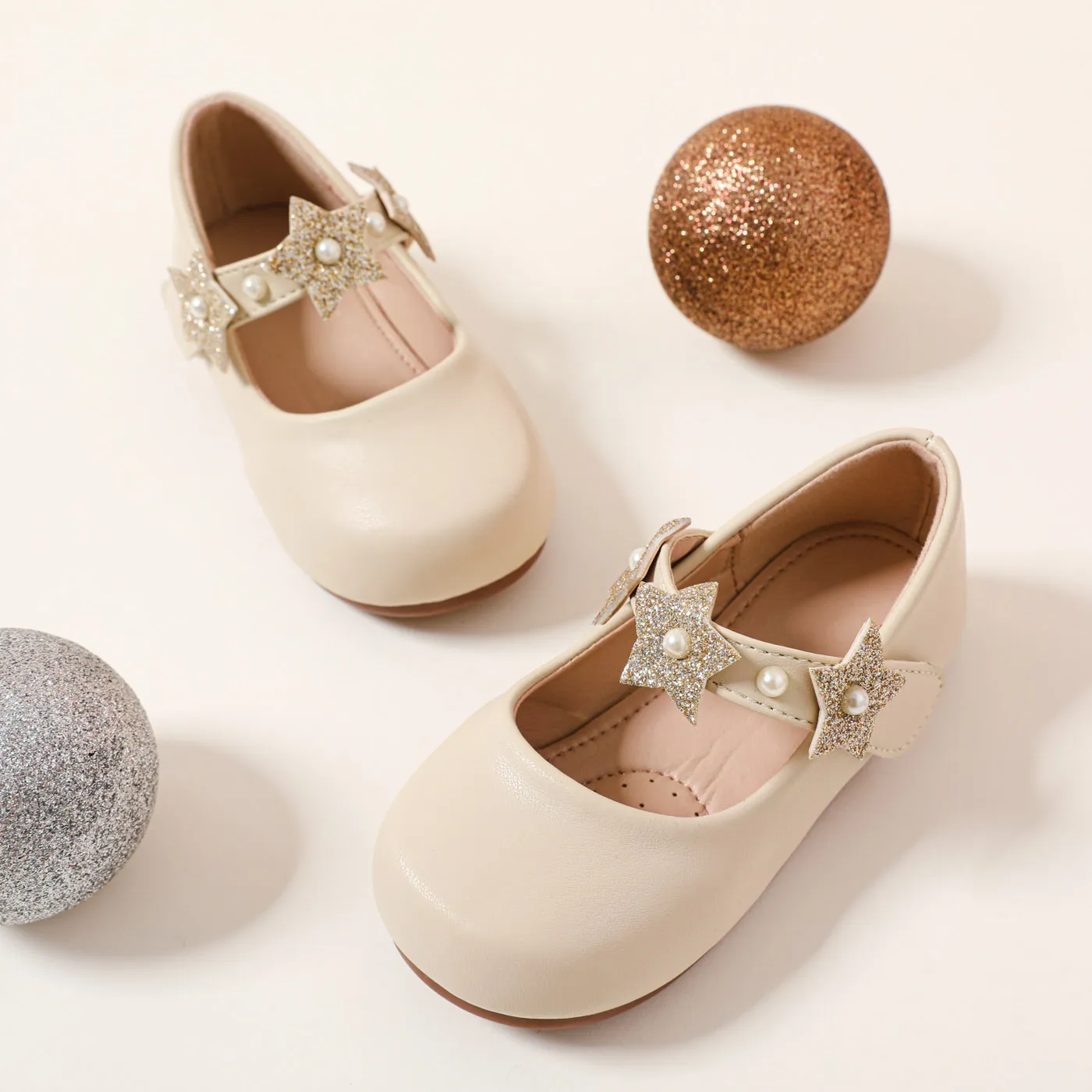 

Toddler / Kid Faux Pearl Glitter Stars Decor Flats Mary Jane Shoes