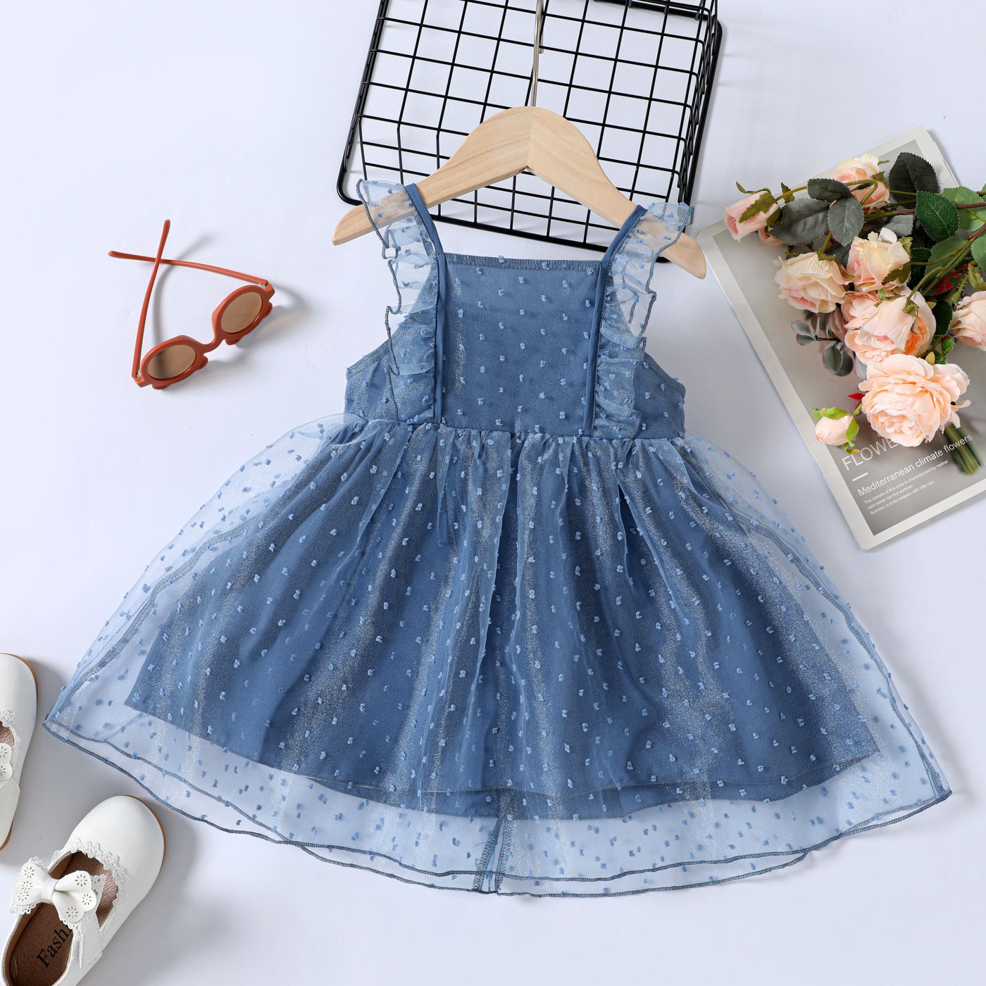 

Dress Like Wind Toddler Girl Jacquard Mesh Layered Sleeveless Blue Dress