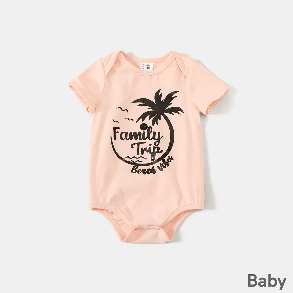 Family Matching 95% Cotton Short-sleeve Coconut Tree & Letter Print T-shirts  big image 1