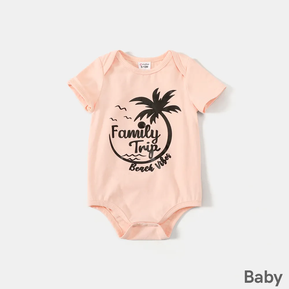 Family Matching 95% Cotton Short-sleeve Coconut Tree & Letter Print T-shirts big image 1