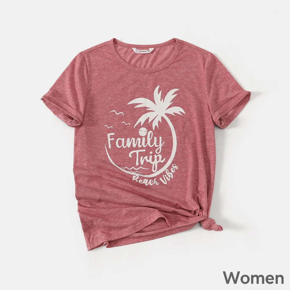 Family Matching 95% Cotton Short-sleeve Coconut Tree & Letter Print T-shirts big image 8