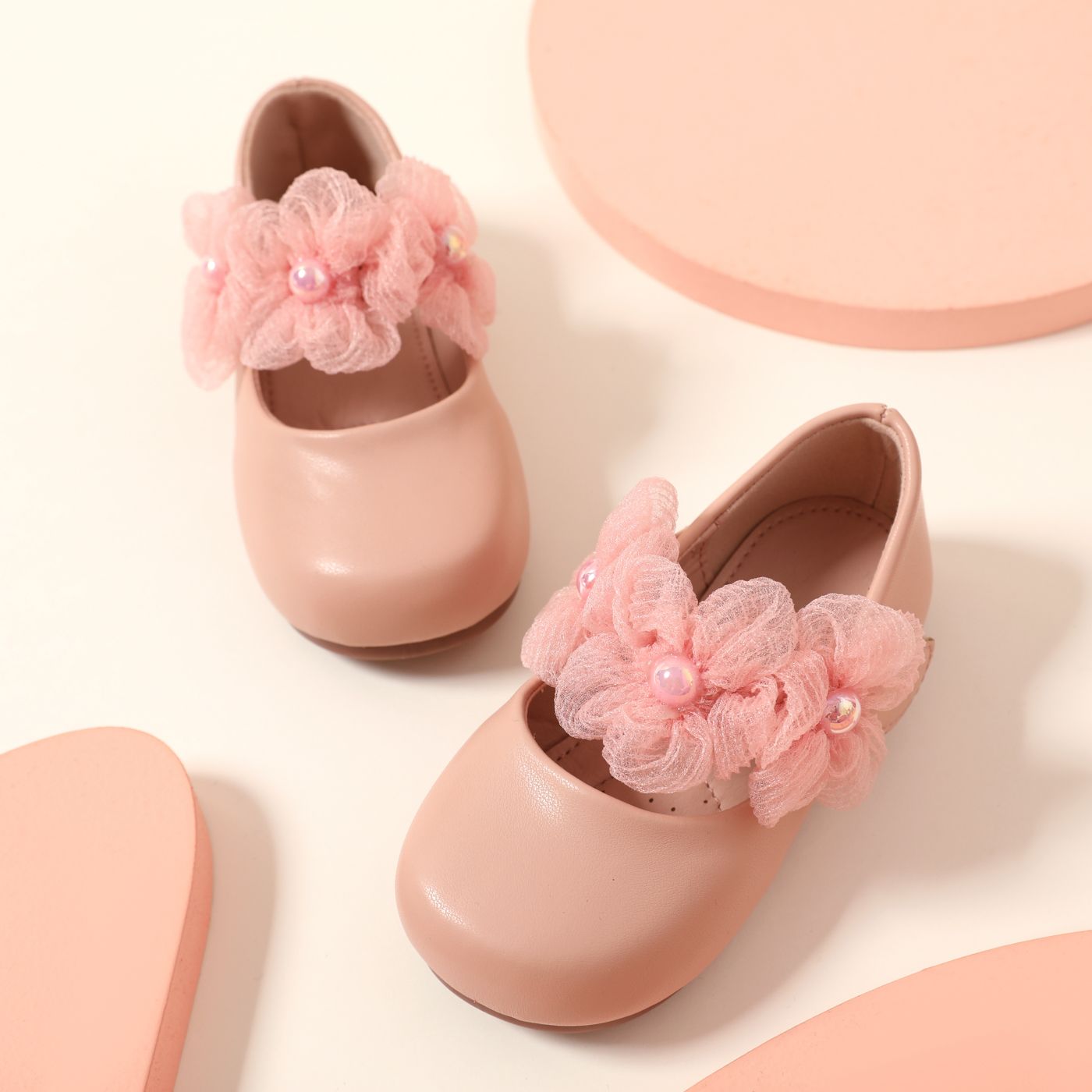 

Toddler / Kid Faux Pearl Flower Decor Pink Flats Mary Jane Shoes