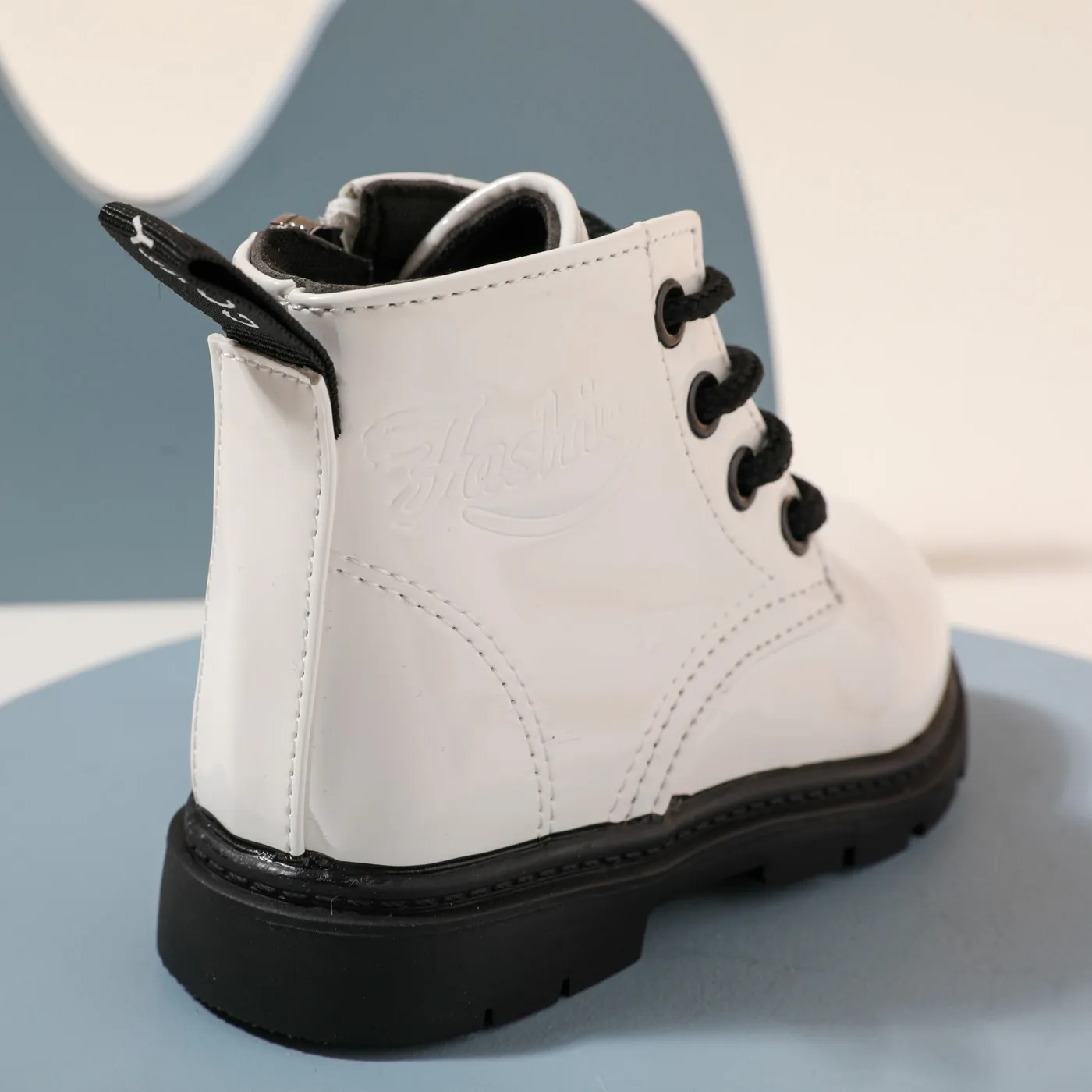 Toddler / Kid Side Zipper Lace Up Front White Boots White image 6