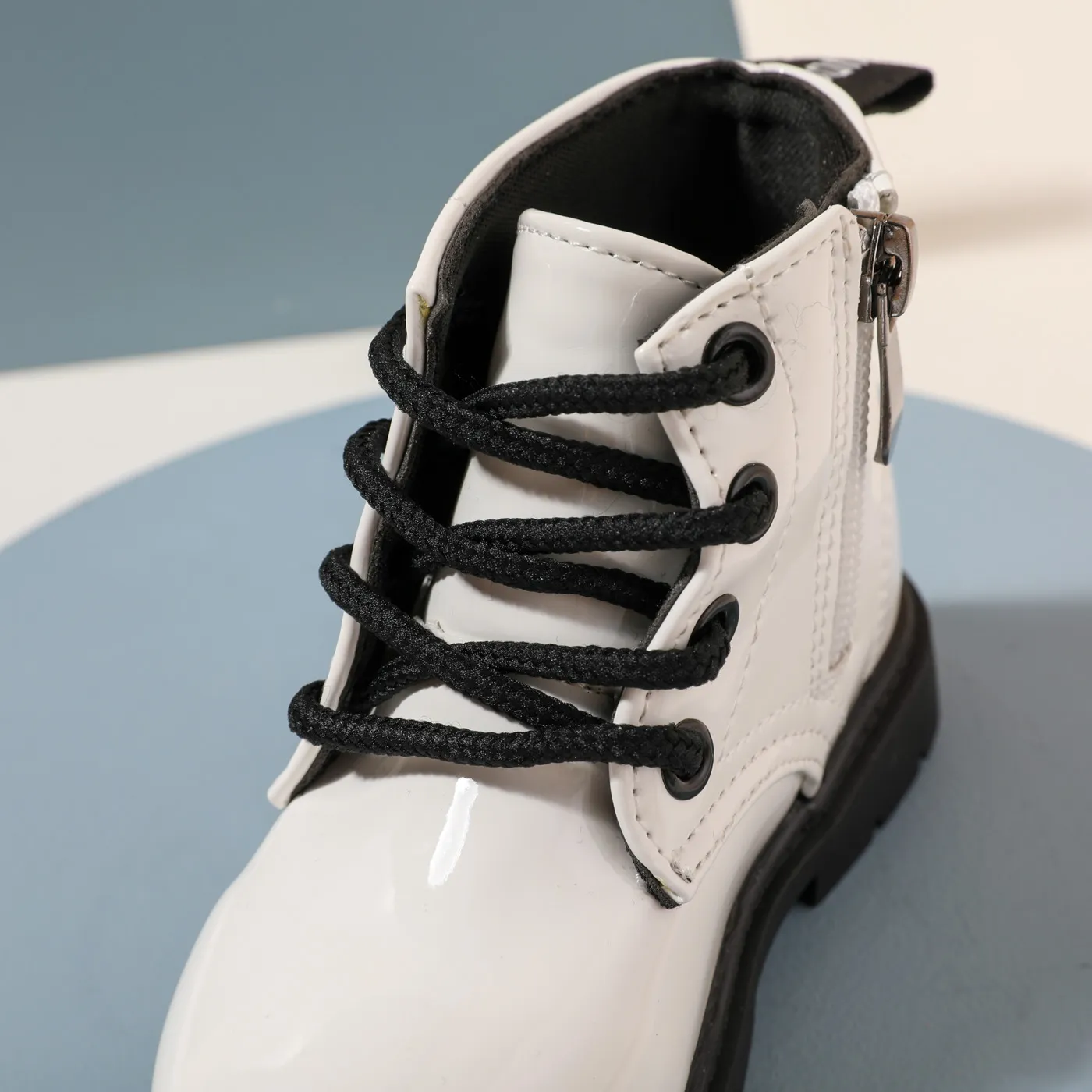 Toddler / Kid Side Zipper Lace Up Front White Boots White image 5