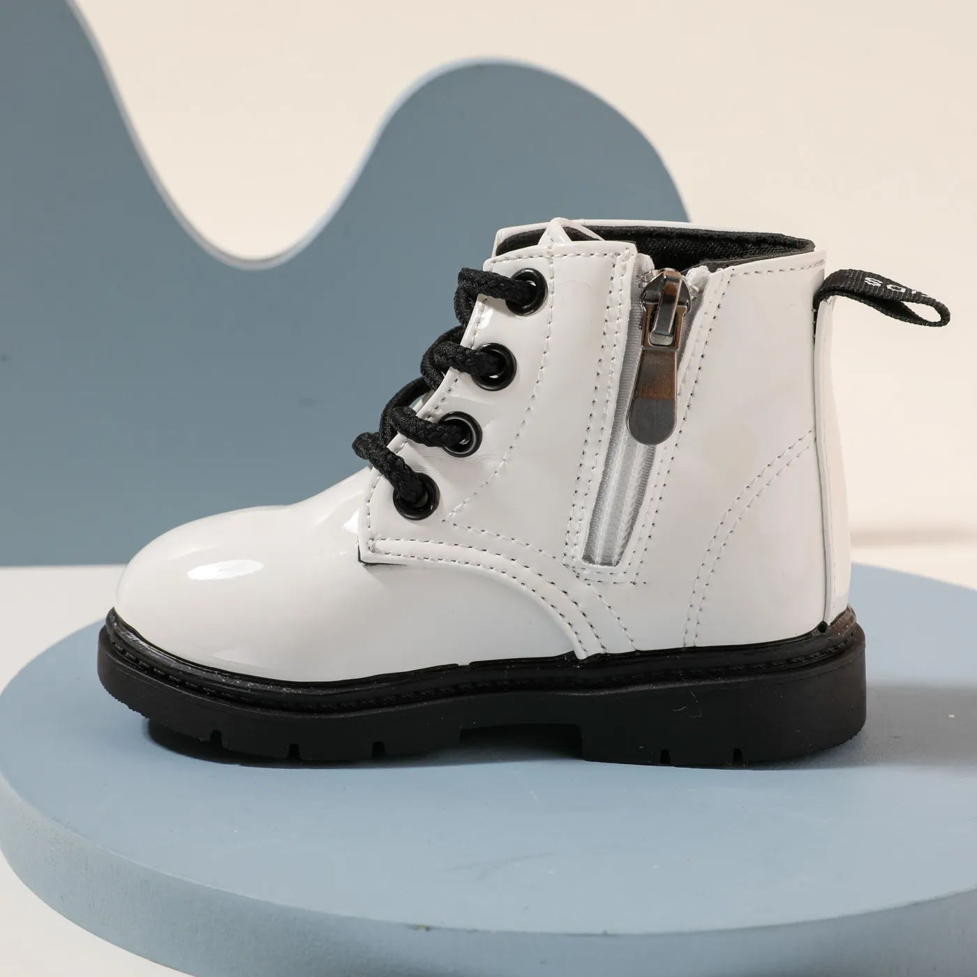 Toddler / Kid Side Zipper Lace Up Front White Boots White image 4