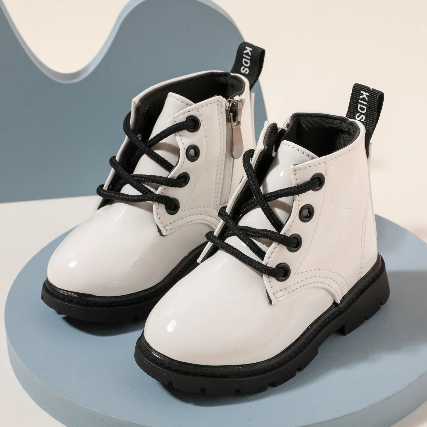 Toddler / Kid Side Zipper Lace Up Front White Boots White image 3