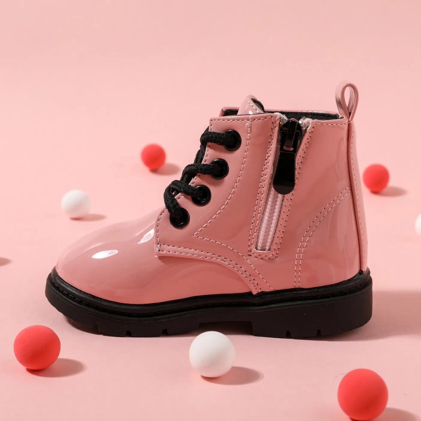 Toddler / Kid Side Zipper Lace Up Front Pink Boots(2 versions shipped randomly) Pink image 4